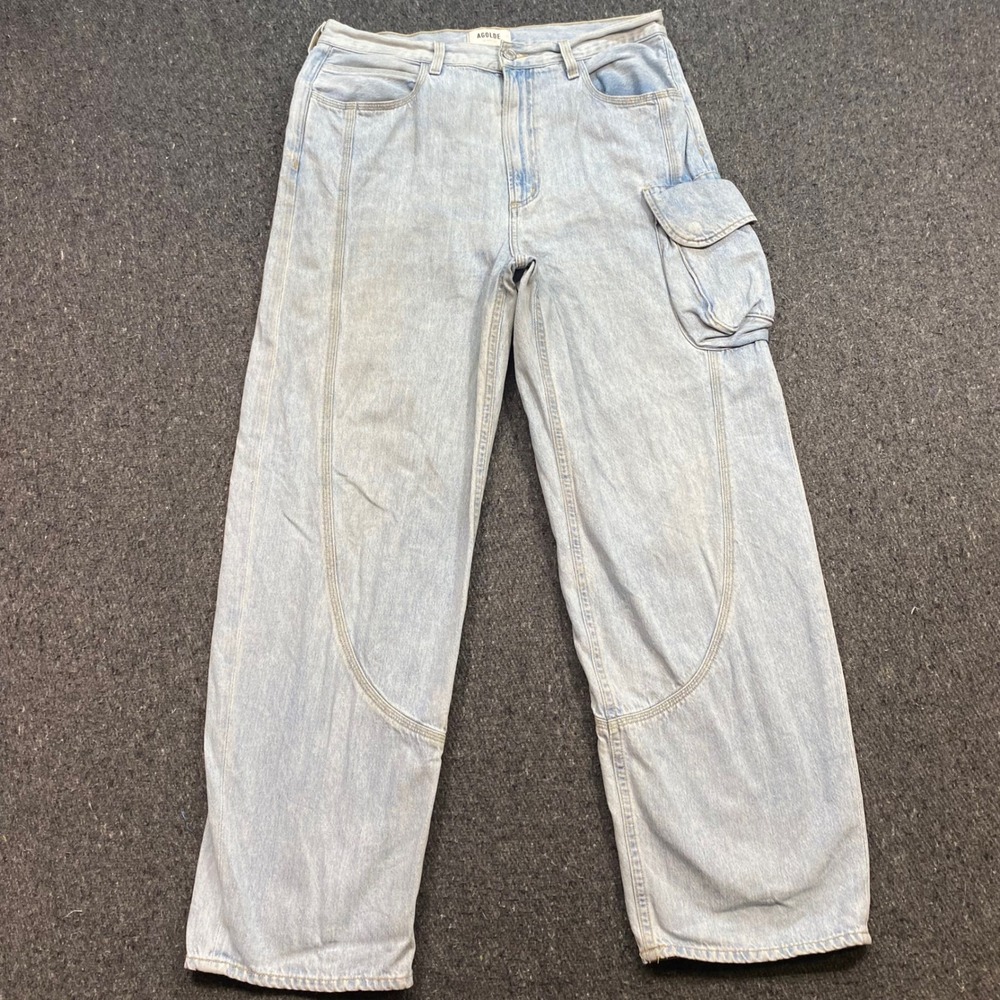 Agolde Cargo Jeans Sz 28 Womens Blue Skater Barrel Leg Curved Seam Light Wash